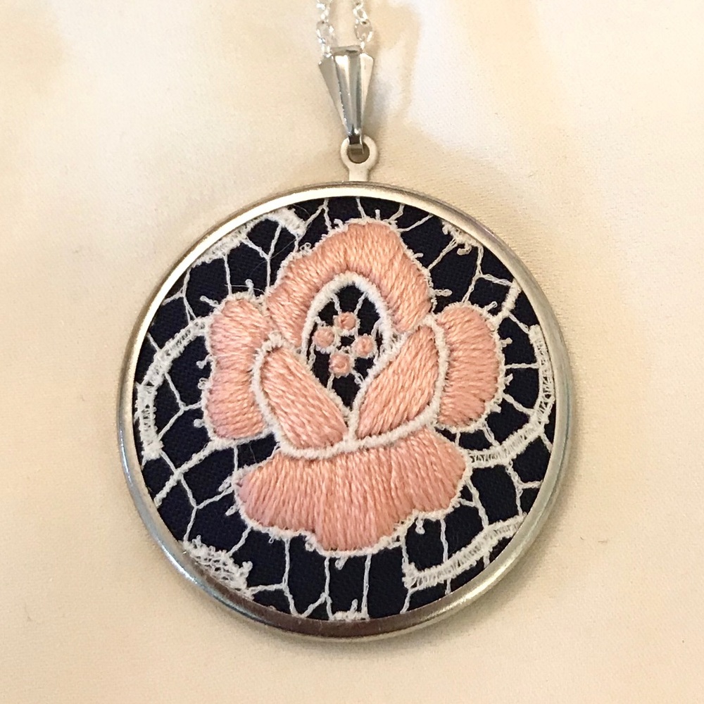 Plaid Love Threads embroidered necklace